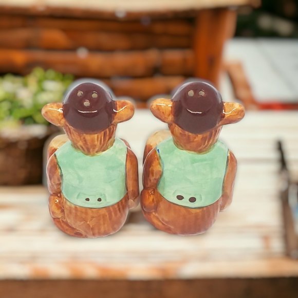 Twin Monkeys Salt & Pepper Shakers - Ceramic - Hand Painted - Picture 5 of 6